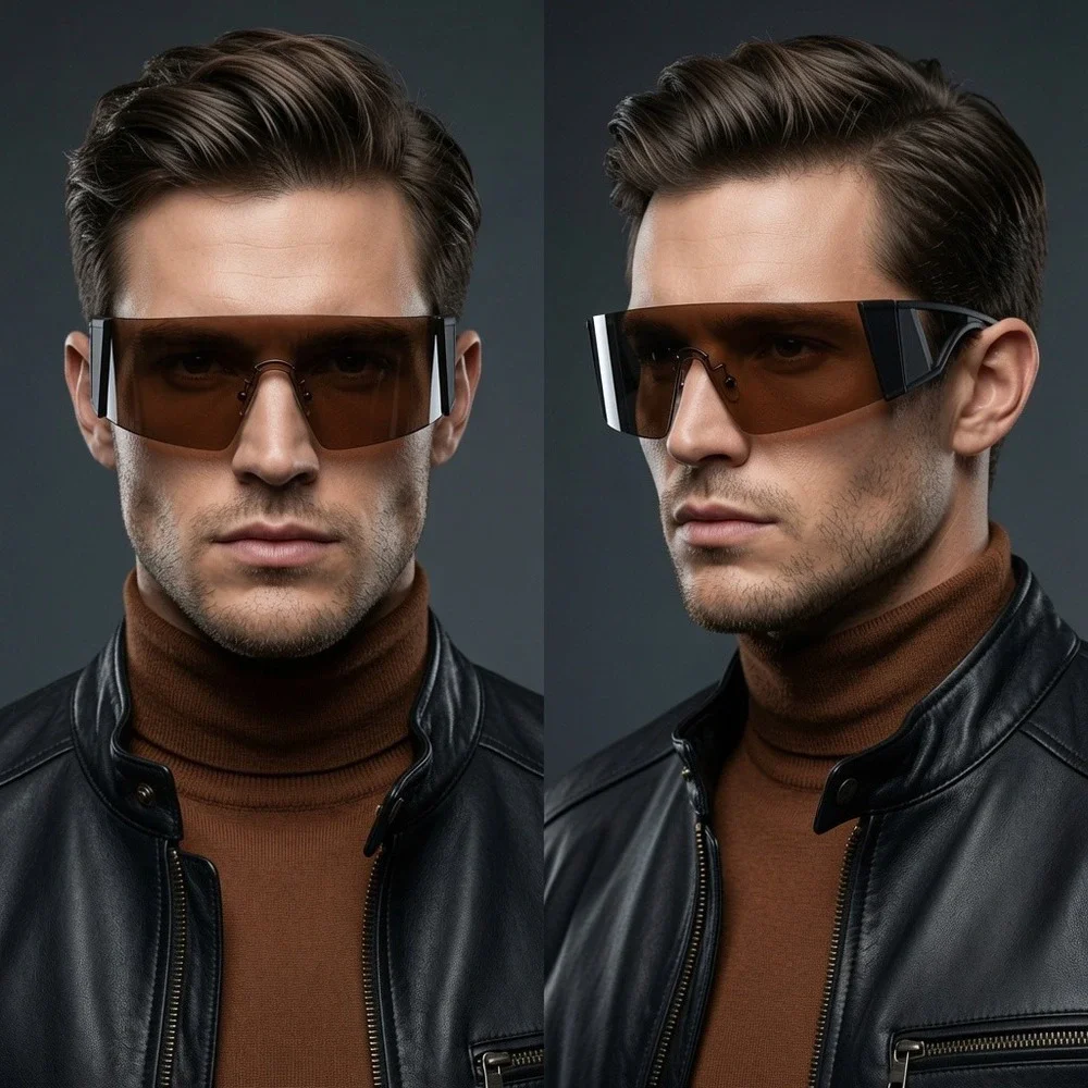 Men Sunglasses Fashion StylVisor Designer Elegant Oversized Rimless Light Weight